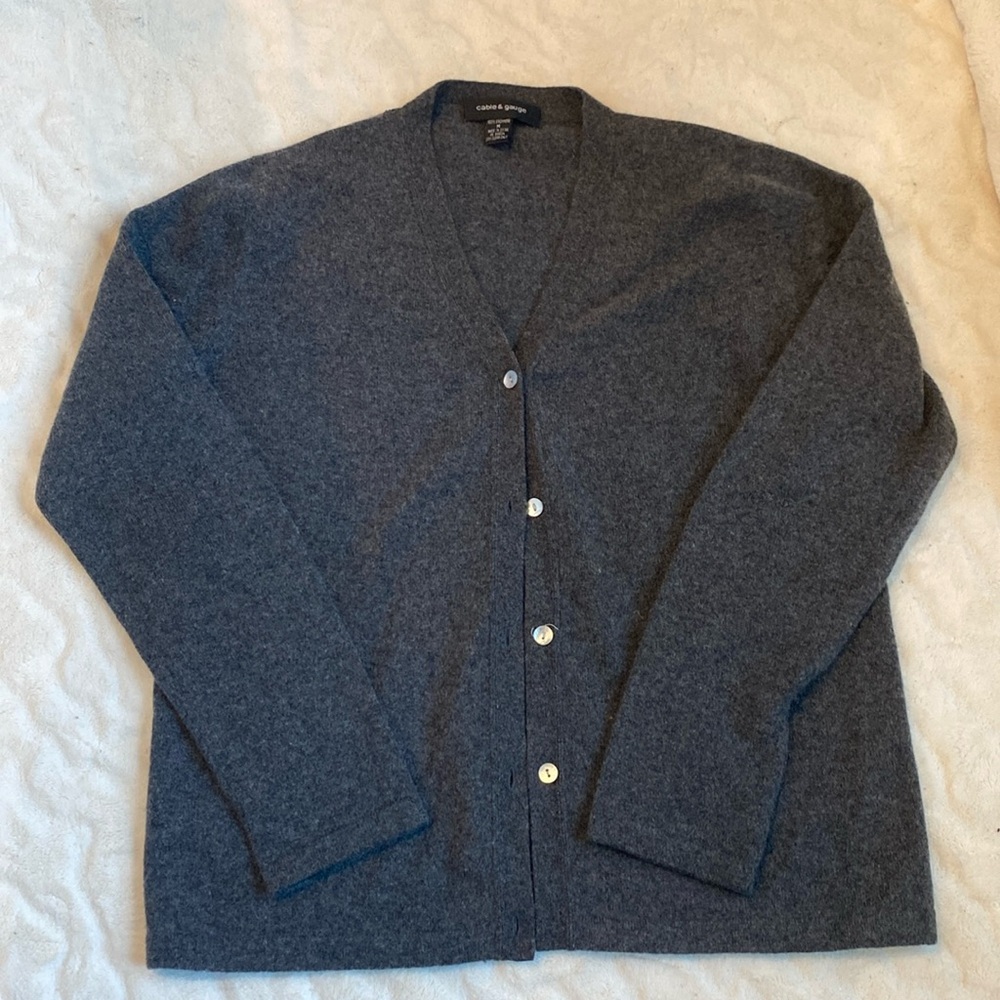 Cable & Gauge 100% Cashmere Gray Cardigan Size Medium
